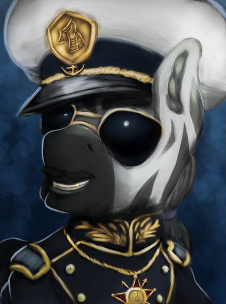 Size: 1560x2100 | Tagged: safe, artist:tekggd, derpibooru import, oc, oc:zamalad ochzor, unofficial characters only, zebra, equestria at war mod, bust, clothes, image, male, military, military uniform, navy, png, portrait, solo, uniform