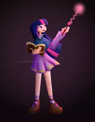 Size: 4277x5500 | Tagged: safe, artist:wenraz, derpibooru import, twilight sparkle, human, absurd resolution, book, cape, cloak, clothes, constellation, cute, female, flats, humanized, image, magic, magic wand, open mouth, png, shirt, shoes, skirt, socks, solo, wand