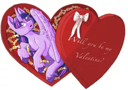 Size: 3508x2480 | Tagged: safe, artist:ardilya, derpibooru import, twilight sparkle, twilight sparkle (alicorn), alicorn, pony, candies, commission, cute, digital art, heart, heart eyes, holiday, image, png, simple background, solo, valentine, valentine's day, white background, wingding eyes, ych example, your character here