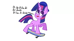 Size: 3840x2160 | Tagged: safe, artist:llamalauncher, derpibooru import, twilight sparkle, pony, unicorn, chest fluff, female, hamster dance, image, png, simple background, skateboard, solo, unicorn twilight, white background