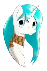 Size: 1920x2910 | Tagged: safe, artist:3naa, derpibooru import, oc, unofficial characters only, pony, unicorn, bust, clothes, female, horn, image, png, scarf, simple background, solo, unicorn oc, white background