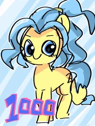 Size: 768x1024 | Tagged: safe, artist:pnpn_721, derpibooru import, oc, unofficial characters only, earth pony, pony, 1000, 1000 followers, abstract background, blue mane, female, followers, image, jpeg, looking at you, mare, smiling, smiling at you, solo, z