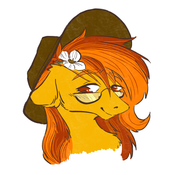 Size: 1899x1873 | Tagged: safe, artist:rover, artist:rrrover, derpibooru import, oc, earth pony, pony, bust, cowboy hat, flower, flower in hair, glasses, hat, image, png, portrait, solo