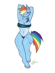 Size: 1620x2160 | Tagged: suggestive, artist:v-nuz, derpibooru import, rainbow dash, anthro, clothes, erect nipples, gris swimsuit, image, nipple outline, one-piece swimsuit, png, see-through, sultry pose, swimsuit