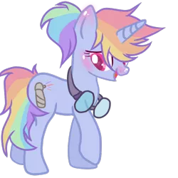 Size: 768x768 | Tagged: safe, artist:toxicspxce, derpibooru import, oc, unofficial characters only, pony, unicorn, base used, blushing, eyelashes, female, goggles, horn, image, magical lesbian spawn, mare, multicolored hair, offspring, parent:rainbow dash, parent:twilight sparkle, parents:twidash, png, rainbow hair, simple background, smiling, solo, transparent background, unicorn oc