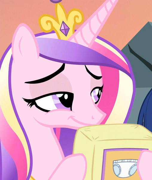 Size: 508x600 | Tagged: safe, derpibooru import, edit, screencap, princess cadance, season 4, three's a crowd, diaper package, image, jpeg, smug