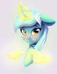 Size: 623x805 | Tagged: safe, artist:itssim, derpibooru import, lyra heartstrings, pony, unicorn, blushing, bust, cute, emoji, female, fingers, g4, glow, glowing horn, hand, horn, image, jpeg, looking at you, lyrabetes, magic, magic hands, mare, pointing, portrait, simple background, smiling, that pony sure does love hands, white background, yellow eyes