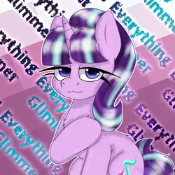 Size: 1440x1439 | Tagged: safe, artist:bluemoon, derpibooru import, starlight glimmer, pony, unicorn, everything glimmer, fanart, female, image, lidded eyes, looking at you, mare, png, solo, vylet pony