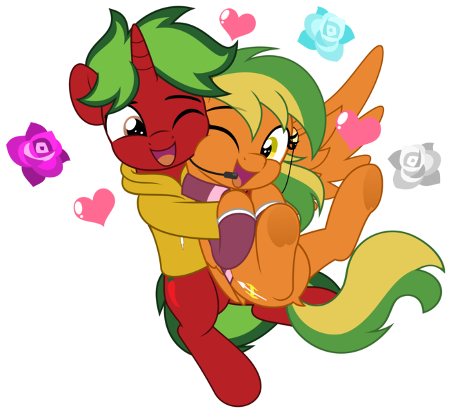 Size: 5450x5000 | Tagged: safe, artist:jhayarr23, derpibooru import, oc, oc:naviga, unofficial characters only, pegasus, pony, unicorn, hug, image, looking at each other, looking at someone, png