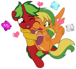 Size: 5450x5000 | Tagged: safe, artist:jhayarr23, derpibooru import, oc, oc:naviga, unofficial characters only, pegasus, pony, unicorn, hug, image, looking at each other, looking at someone, png