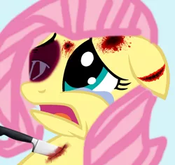 Size: 1088x1024 | Tagged: grimdark, derpibooru import, edit, fluttershy, abuse, abuse edit, blood, crying, flutterbuse, image, knife, png