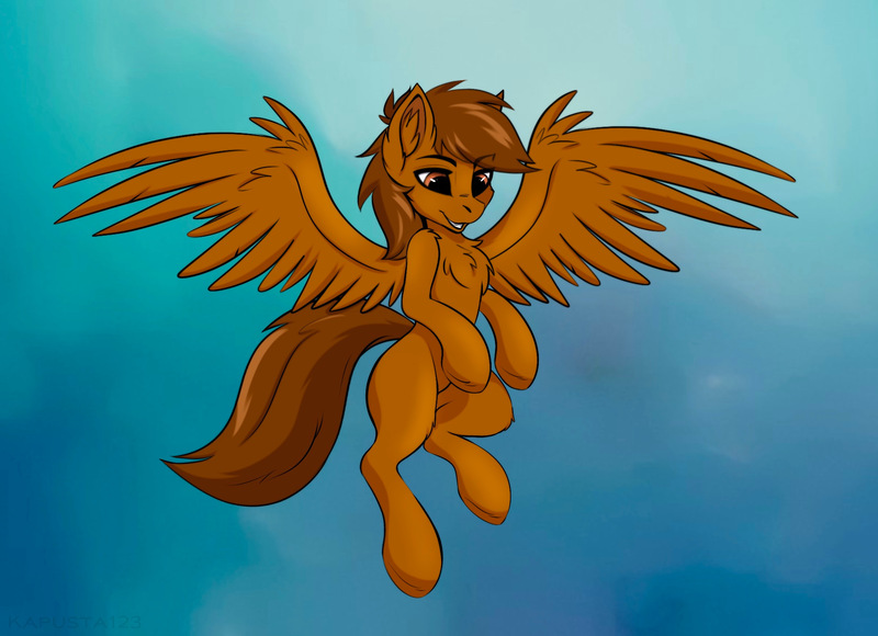 Size: 2153x1561 | Tagged: safe, artist:brushwork, derpibooru import, oc, oc:mazz, pegasus, pony, commission, cute, ear fluff, floating, flying, image, jpeg, open mouth, smiling, solo, spread wings, wings