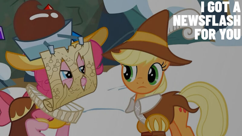 Size: 1280x720 | Tagged: safe, derpibooru import, edit, edited screencap, editor:quoterific, screencap, applejack, chancellor puddinghead, pinkie pie, smart cookie, earth pony, pony, hearth's warming eve (episode), season 2, duo, female, image, jpeg, mare, snow