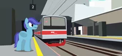 Size: 4032x1872 | Tagged: safe, artist:indonesiarailroadpht, derpibooru import, oc, oc:sierra nightingale, pegasus, pony, commuter train, image, jr205, kai commuter, platform, png, solo, sudirman, train