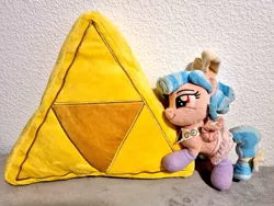 Size: 1024x768 | Tagged: photographer needed, safe, artist:xeto_de, derpibooru import, cozy glow, image, irl, irl photo, jpeg, photo, pillow, plushie, solo, triforce