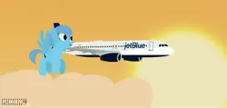 Size: 4096x1942 | Tagged: safe, artist:indonesiarailroadpht, derpibooru import, oc, oc:jet stream, unofficial characters only, pegasus, pony, airbus a320, flying, image, jetblue, jpeg, plane, sky