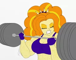 Size: 1280x1013 | Tagged: suggestive, artist:matchstickman, derpibooru import, adagio dazzle, equestria girls, abs, acardio dazzle, biceps, breasts, busty adagio dazzle, clothes, dumbbell (object), eyes closed, female, fingerless gloves, gloves, gritted teeth, image, jpeg, muscles, muscular female, simple background, solo, sports bra, vein, vein bulge, white background