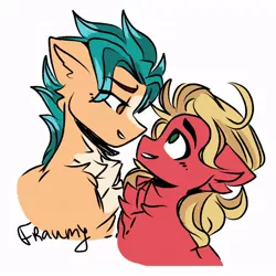 Size: 768x768 | Tagged: safe, artist:fraumflug, derpibooru import, hitch trailblazer, sprout cloverleaf, earth pony, pony, my little pony: a new generation, g5, gay, hitchsprout, image, jpeg, looking at each other, looking at someone, male, shipping