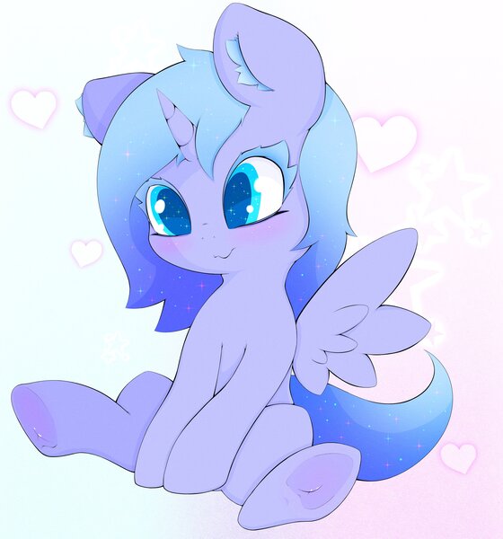 Size: 3823x4096 | Tagged: safe, artist:zokkili, derpibooru import, princess luna, alicorn, pony, female, filly, foal, gradient background, heart, image, jpeg, woona, younger