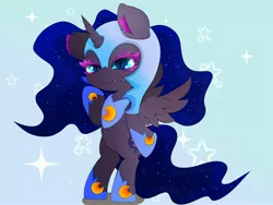 Size: 4096x3072 | Tagged: safe, artist:zokkili, derpibooru import, nightmare moon, princess luna, alicorn, pony, female, filly, foal, gradient background, image, jpeg, sparkles, woona, younger