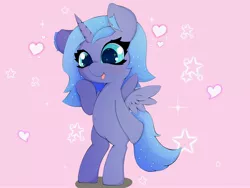 Size: 4096x3072 | Tagged: safe, alternate version, artist:zokkili, derpibooru import, princess luna, alicorn, pony, female, filly, foal, full body, heart, image, jpeg, solo, sparkles, sparkly eyes, stars, wingding eyes, woona, younger