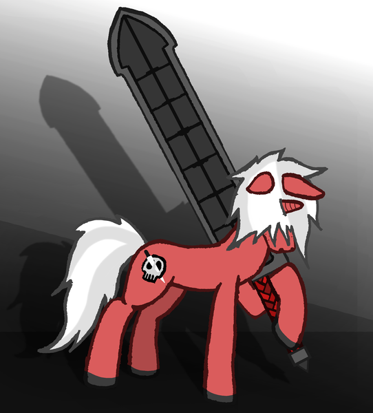 Size: 3257x3606 | Tagged: safe, artist:duskendraws, derpibooru import, oc, oc:crimson epitaph, unofficial characters only, pony, unicorn, derpibooru exclusive, image, male, png, simple background, solo, stallion, sword, weapon