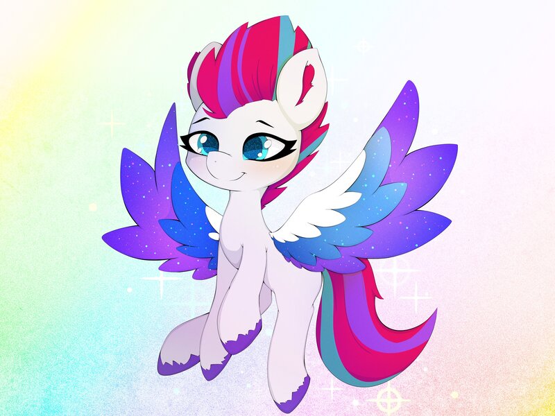 Size: 4096x3072 | Tagged: safe, alternate version, artist:zokkili, derpibooru import, zipp storm, pegasus, pony, female, g5, image, jpeg, mare, rainbow background, solo, sparkles, starry eyes, wingding eyes