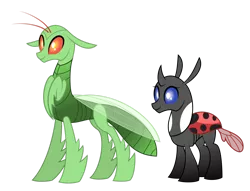 Size: 1600x1220 | Tagged: safe, artist:aleximusprime, derpibooru import, oc, oc:tarsus, oc:tibia, bug pony, changedling, changeling, insect, ladybug, mantis, flurry heart's story, abdomen, antennae, changeling oc, image, insect wings, insectoid, png, wings