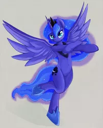 Size: 920x1140 | Tagged: safe, artist:zokkili, derpibooru import, princess luna, alicorn, pony, bipedal, gray background, image, jpeg, simple background