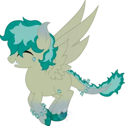 Size: 1280x1296 | Tagged: safe, artist:pure-blue-heart, derpibooru import, oc, oc:larimar, original species, pony, closed species, eyes closed, gemstone pony, happy, image, jumping, male, png, simple background, stallion, transparent background, wings