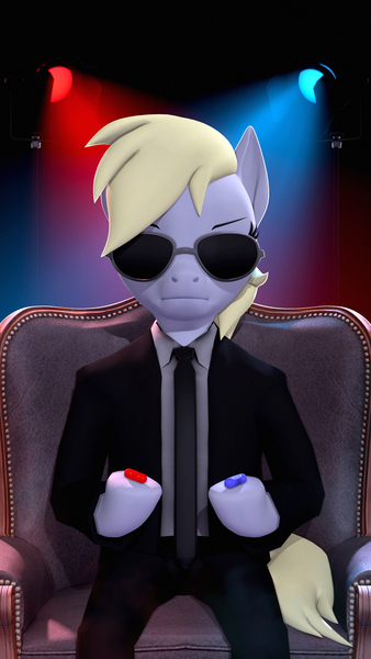 Size: 2160x3840 | Tagged: safe, artist:owlpirate, derpibooru import, derpy hooves, pegasus, pony, semi-anthro, 3d, blue pill, clothes, female, high res, hoof hold, image, jpeg, looking at you, mare, morpheus, necktie, pill, pills, red pill, sitting, solo, source filmmaker, suit, sunglasses, the matrix, underhoof