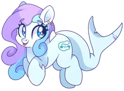 Size: 1040x768 | Tagged: safe, artist:cinnamontee, derpibooru import, oc, oc:wavebud, original species, shark, shark pony, :p, cute, cutie mark, dorsal fin, ear piercing, earring, eye lashes, fangs, fins, image, jewelry, looking away, mlem, piercing, png, silly, solo, squishy, tongue out, two toned mane