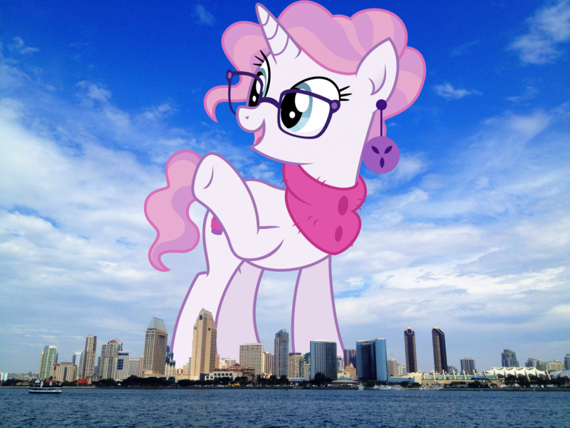 Size: 1872x1404 | Tagged: safe, artist:cirillaq, derpibooru import, raspberry latte, pony, unicorn, california, female, giant pony, giant unicorn, giantess, highrise ponies, image, irl, macro, mare, mega giant, photo, png, ponies in real life, san diego