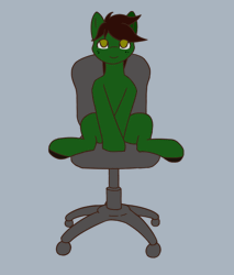 Size: 954x1120 | Tagged: safe, artist:falses, derpibooru import, oc, oc:howi, unofficial characters only, earth pony, pony, animated, chair, commission, cute, earth pony oc, gif, heart, i have done nothing productive all day, image, long tail, loop, office chair, simple background, smiling, solo, spinning, tail, ych result, you spin me right round