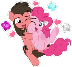 Size: 5340x5000 | Tagged: safe, artist:jhayarr23, derpibooru import, part of a set, pinkie pie, oc, oc:ace play, earth pony, pony, absurd resolution, canon x oc, commission, cute, dock, facial hair, female, flower, goatee, hearts and hooves day, holiday, image, looking at each other, looking at someone, male, mare, one eye closed, open mouth, open smile, pinkieplay, png, rose, shipping, smiling, snuggling, stallion, straight, tail, underhoof, valentine's day, vector, ych result