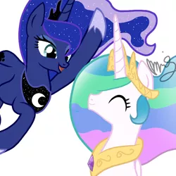 Size: 720x720 | Tagged: safe, artist:sallyso, derpibooru import, princess celestia, princess luna, alicorn, pony, bust, duo, ethereal mane, eyelashes, eyes closed, female, hoof shoes, image, mare, peytral, png, signature, simple background, starry mane, white background