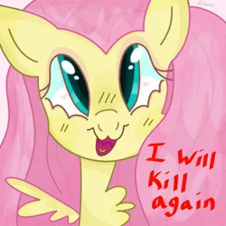 Size: 1000x1000 | Tagged: safe, alternate version, artist:vommutt, fluttershy, pegasus, pony, dialogue, female, image, jpeg, mare, solo, threat, vulgar