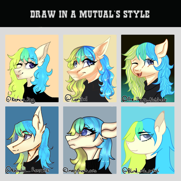 Size: 2048x2048 | Tagged: safe, artist:neonbugzz, derpibooru import, oc, oc:aqua celeste, earth pony, drawing in mutuals style, image, png, solo, style challenge