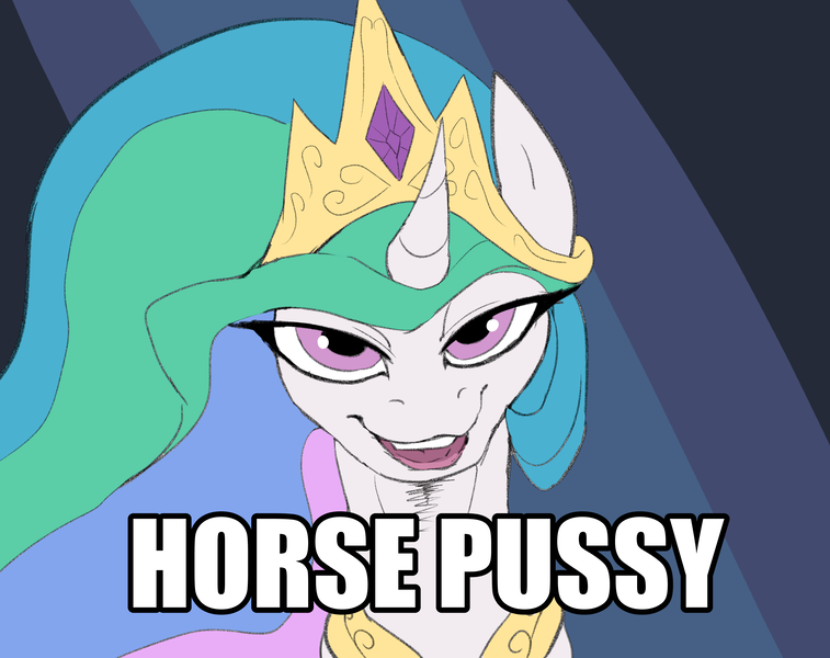 Size: 3886x3081 | Tagged: suggestive, artist:neoncel, derpibooru import, princess celestia, alicorn, pony, bedroom eyes, female, horse pussy, image, meme, meme redraw, png, solo, text