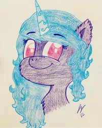 Size: 1440x1800 | Tagged: safe, artist:jesslmc16, derpibooru import, izzy moonbow, pony, unicorn, my little pony: a new generation, colored pencil drawing, drawing, female, g5, image, jpeg, looking at you, mare, my little pony, signature, simple background, smiling, traditional art, white background