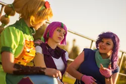 Size: 1280x854 | Tagged: photographer needed, safe, artist:bizarre-deer, artist:luna-mei-mei, artist:shipou-negiru, derpibooru import, applejack, rarity, sour sweet, human, equestria girls, friendship games, clothes, cosplay, costume, image, irl, irl human, irl photo, jpeg, photo