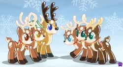 Size: 5503x3000 | Tagged: suggestive, artist:applec1234, oc, oc:aliya, oc:chloe adore, oc:ferb, oc:frost d. tart, deer, inflatable pony, latex pony, original species, reindeer, blue background, female, fetish, forced smile, gradient background, image, inanimate tf, inflatable, latex, male, png, quadrupedal, raised leg, simple background, story included, transformation
