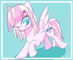 Size: 1200x1000 | Tagged: safe, artist:chocodamai, derpibooru import, oc, oc:milky berry, unofficial characters only, pegasus, pony, image, jpeg, looking at you, looking back, one eye closed, smiling, smiling at you, wink, winking at you