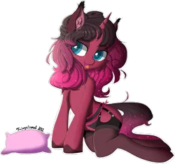 Size: 1051x987 | Tagged: suggestive, artist:fajnyziomal, derpibooru import, oc, oc:garnet midnight, pony, unicorn, bedroom eyes, clothes, commission, image, lingerie, png, socks, solo, stockings, thigh highs, ych result