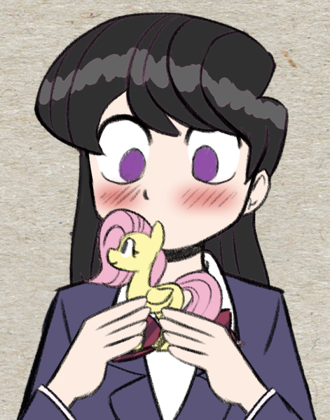 Size: 640x816 | Tagged: artist needed, source needed, useless source url, safe, derpibooru import, fluttershy, human, pony, blushing, figurine, image, komi can't communicate, komi-san, png