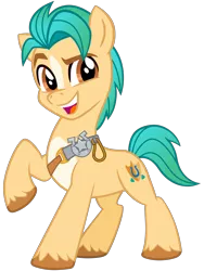 Size: 2100x2800 | Tagged: safe, artist:cheezedoodle96, derpibooru import, hitch trailblazer, earth pony, pony, my little pony: a new generation, .svg available, badge, blaze (coat marking), coat markings, dreamworks face, facial markings, g5, image, looking at you, male, open mouth, open smile, png, raised eyebrow, raised hoof, sheriff's badge, simple background, smiling, smiling at you, solo, stallion, transparent background, vector, vector trace