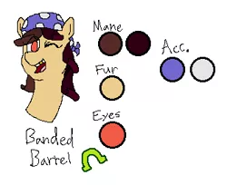 Size: 331x270 | Tagged: safe, artist:nukepony360, derpibooru import, oc, oc:banded barrel, earth pony, bust, gold tooth, hat, image, png, portrait, reference sheet, solo