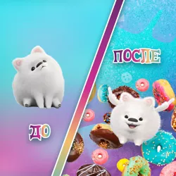 Size: 1080x1080 | Tagged: safe, derpibooru import, official, cloudpuff, dog, my little pony: a new generation, candy, cute, cyrillic, donut, fluffy, flying, food, g5, image, jpeg, meme, russia, russian, sitting, social media, sweets, translated in the description, vkontakte, wings