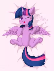 Size: 2160x2880 | Tagged: safe, artist:hsf, derpibooru import, twilight sparkle, twilight sparkle (alicorn), alicorn, pony, dock, frog (hoof), image, looking at you, nyan, one eye closed, png, solo, tail, tongue out, underhoof