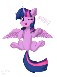 Size: 2160x2880 | Tagged: safe, alternate version, artist:hsf, derpibooru import, twilight sparkle, twilight sparkle (alicorn), alicorn, pony, dock, frog (hoof), image, looking at you, nyan, one eye closed, png, simple background, solo, tail, tongue out, transparent background, underhoof